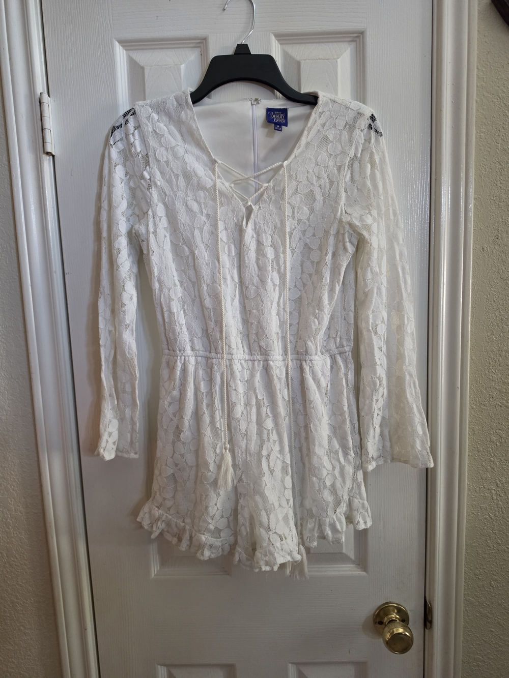 Disney White Lace Long-Sleeve Tie-Front Romper
